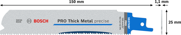 Lâmina precisa Bosch PRO Thick Metal S937HBF, 150 mm de comprimento.